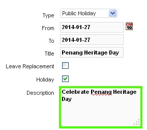 BMO e-Leave Add Special Announced Holiday to e-Leave Calendar