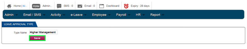 BMO e-Leave Save New Approval Type Setting