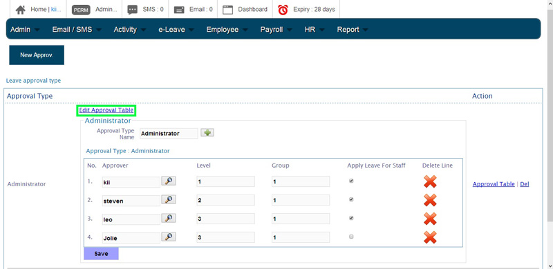 BMO e-Leave Select Edit Approval Table