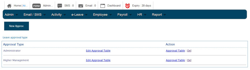 BMO e-Leave Original Leave Approval Type Table