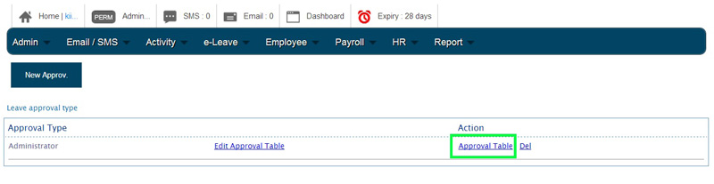 BMO e-Leave Select Approval Table