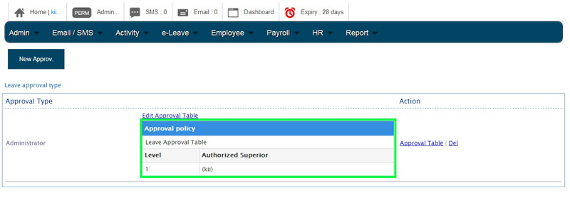 BMO e-Leave Approval Table