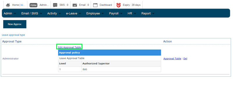 BMO e-Leave Select Edit Approval Table