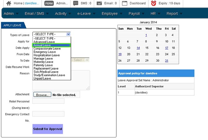 BMO e-Leave Employee Apply Full Day Leave