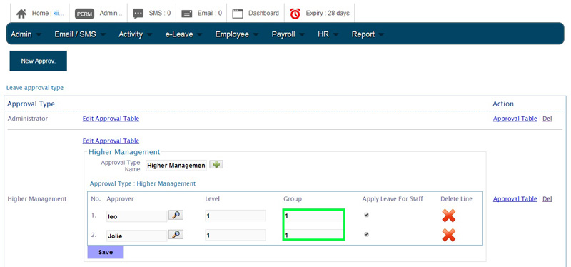 BMO e-Leave Same Approval Group in Edit Approval Table