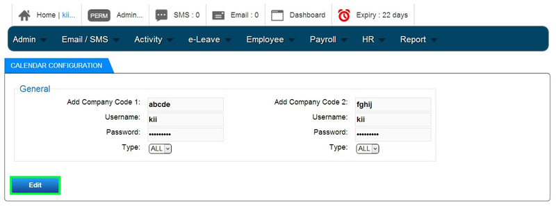 BMO e-Leave Edit Calendar Configuration