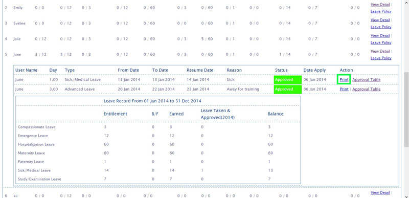 BMO e-Leave View E-Leave Report