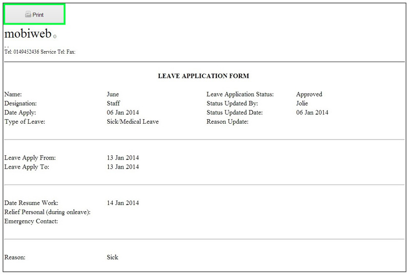 BMO e-Leave E-Leave Report and Leave Application Form
