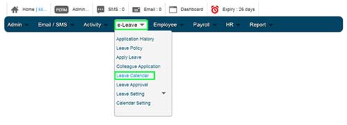 BMO e-Leave Transaction Calendar Display for Admin 3