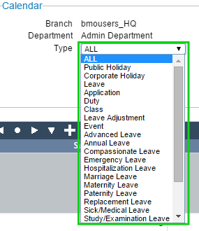 BMO e-Leave Transaction Calendar Display for Admin 3