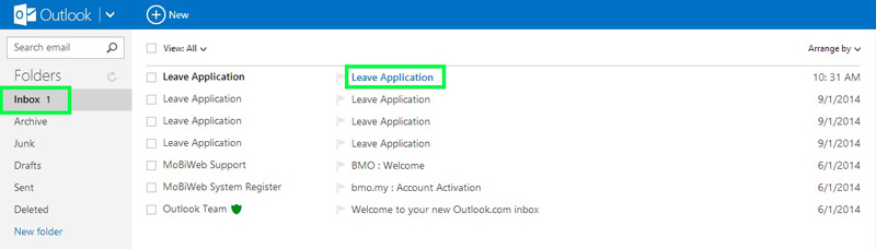 BMO e-Leave Approver Email Inbox