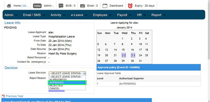 BMO e-Leave Choose Leave Decision