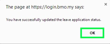 BMO e-Leave Leave Application Status Updated